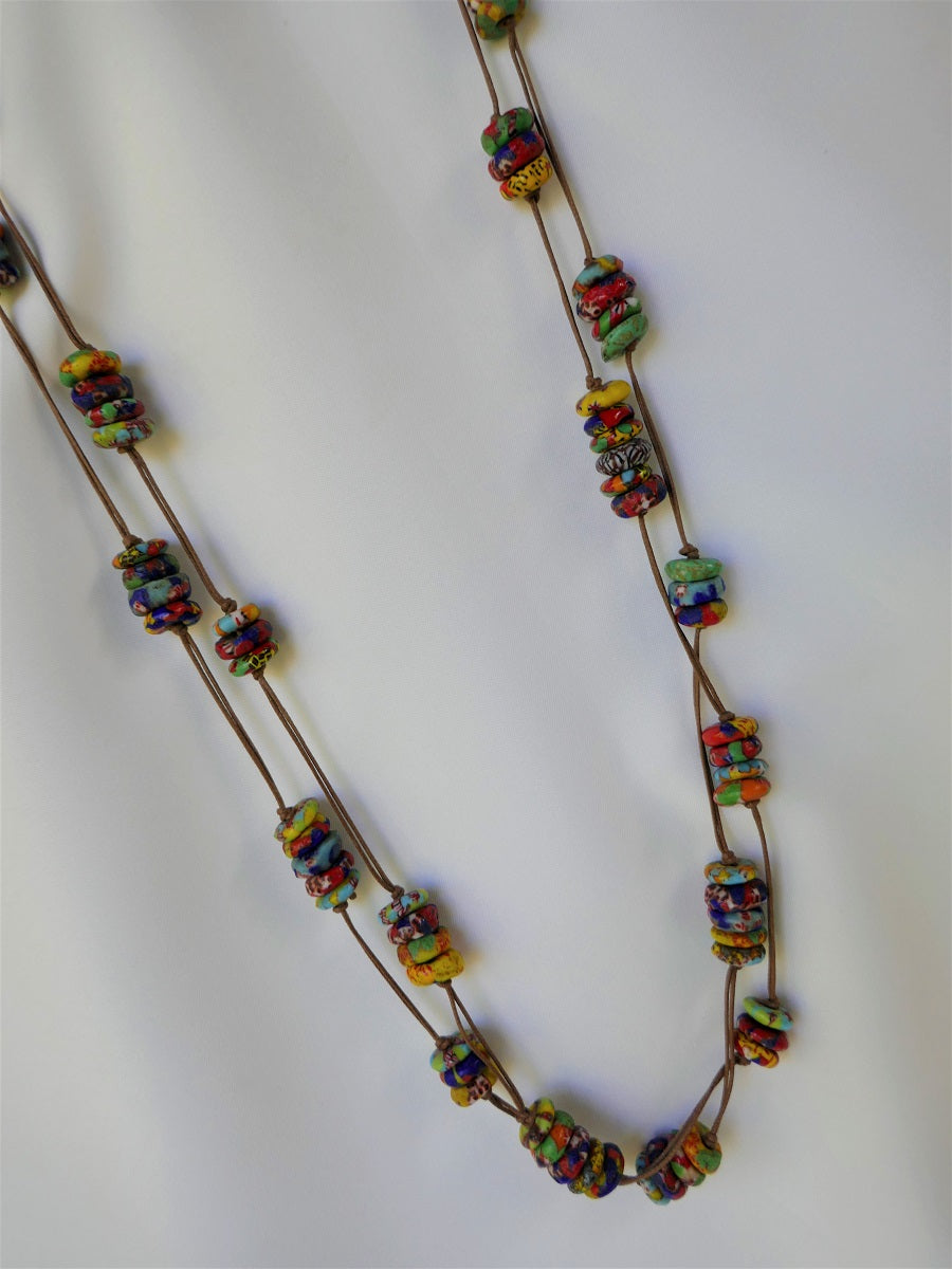 Two Strand 20mm Murano like Glass Beads Necklace