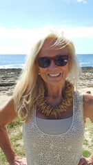 One Strand Natural Light Wood Chip Necklace Out on the Town in Hawaii